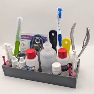 Universal Reef Aquarium Tool Caddy in Grey with Example Items